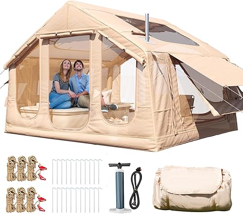 Vista 11 de YOLENY 2-4 Person Inflatable Tents for Camping, Quick Setup in 2 Minutes with Hand Pump, 4-Season Waterproof Windproof Oxford Blow Up Tent