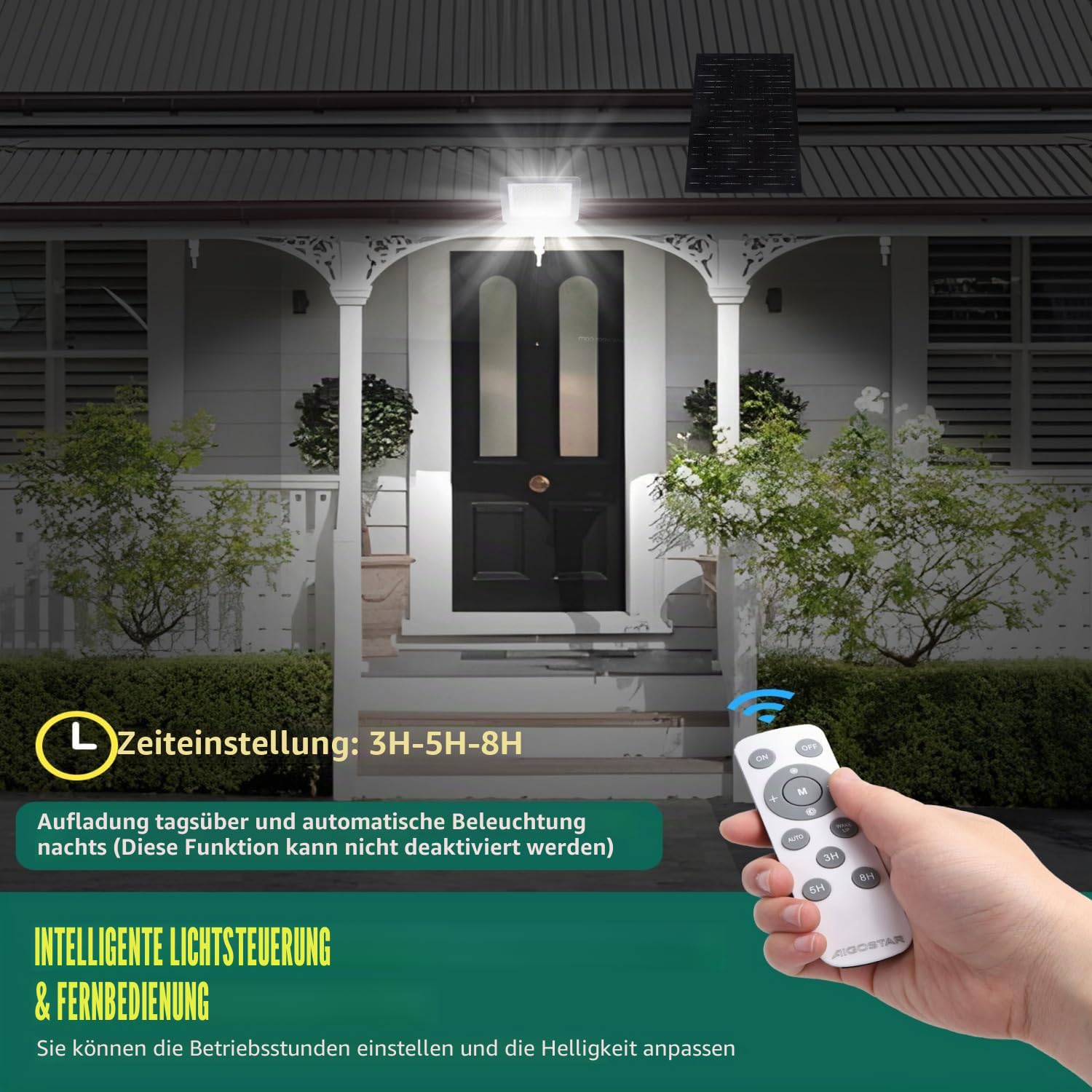 Aigostar - Solar LED Strahler Außen mit Fernbedienung，200W，15000mAH，großer Kapazitätsbatterie und großem Solarpanel.LED Solarstrahler，2m Kabel，6500K，Solarlampen für außen Garten，Terrassen，Garagen.