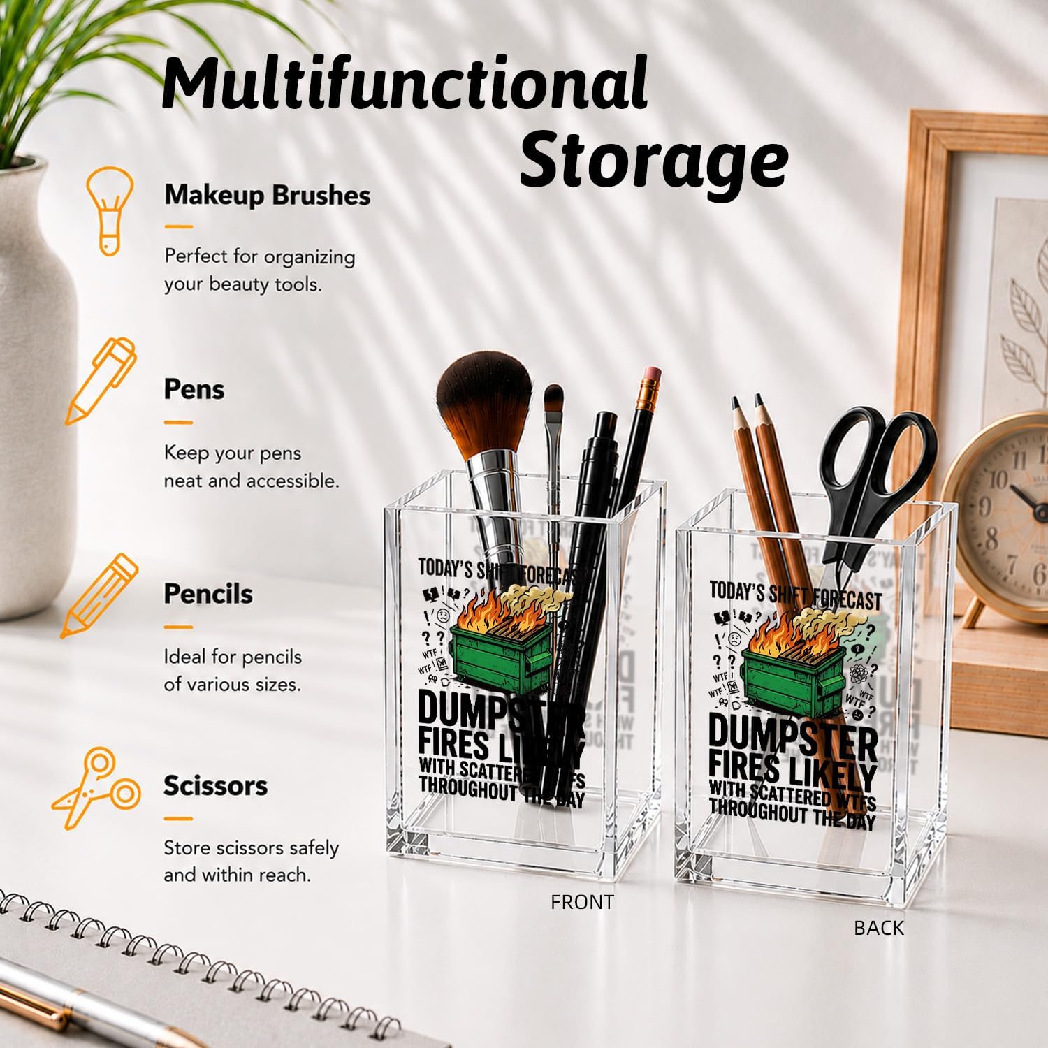 Today's Shift Forecast Funny Acrylic Cosmetic Pencil Pen Holder Desk Organizer Clear Crack Resistant Desk Organizer, Gifts for Friends Nurse Doctor Manager HR, Coworker Leader Boss Teacher Sister image 3