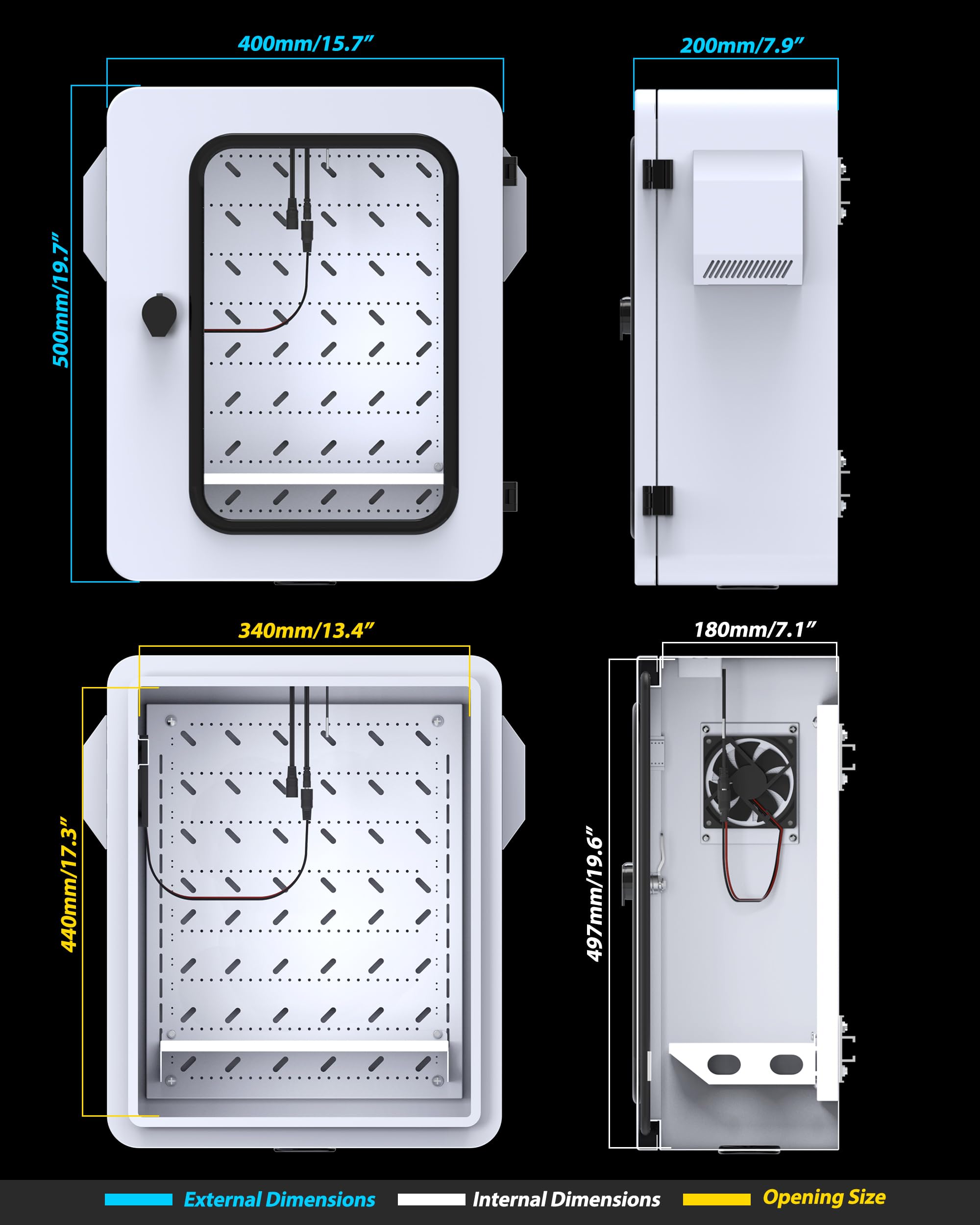 Caja eléctrica para exteriores con termostato y ventilador y ventana transparente, control preciso de temperatura de -17.7 °C, clasificación IP65 resistente al agua, acero galvanizado, haz
