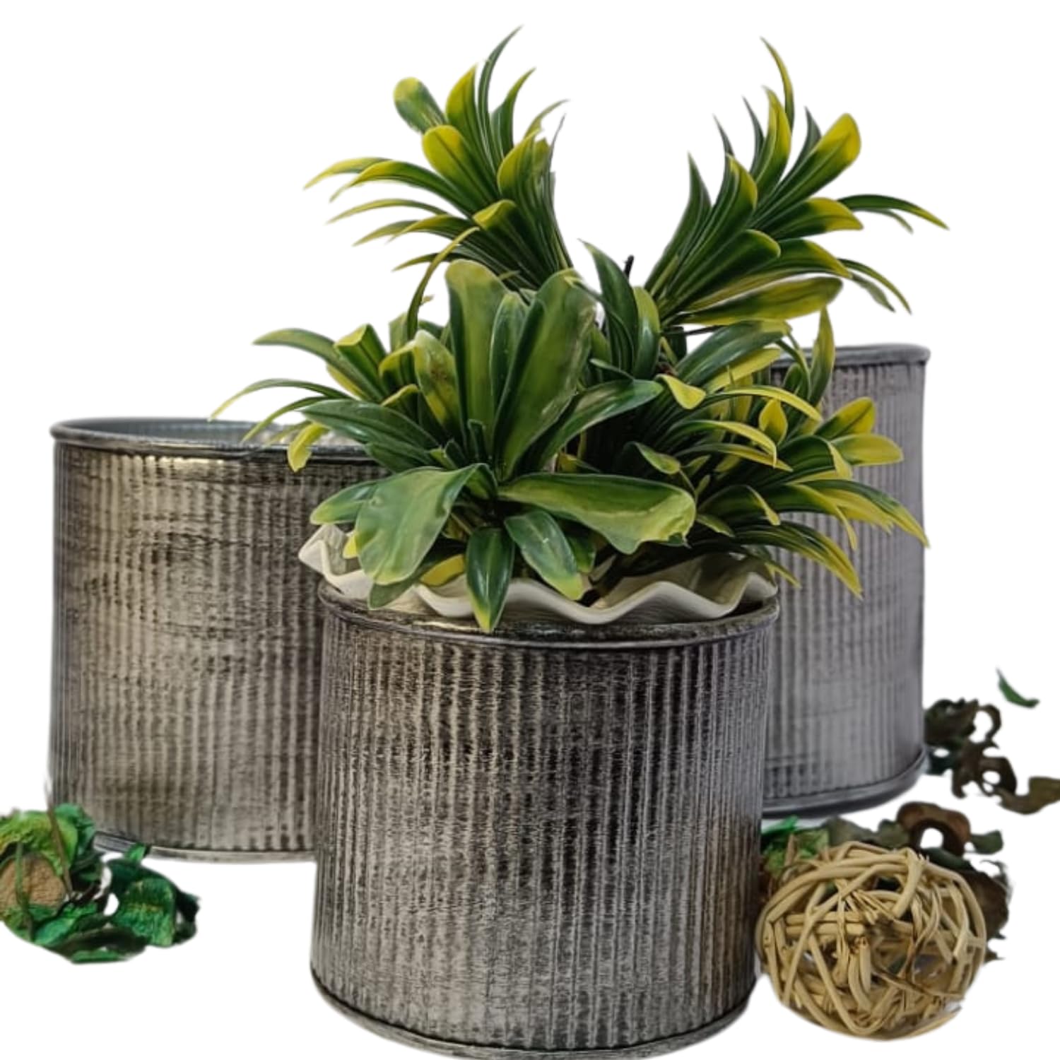 AF Traders Set 3 Large Galvanized Planters Outdoor Indoor Metal Farmhouse Decor for Garden Patio Porch & Balcony Pots Front Door Decorative Planting Container Modern Rustic Decor