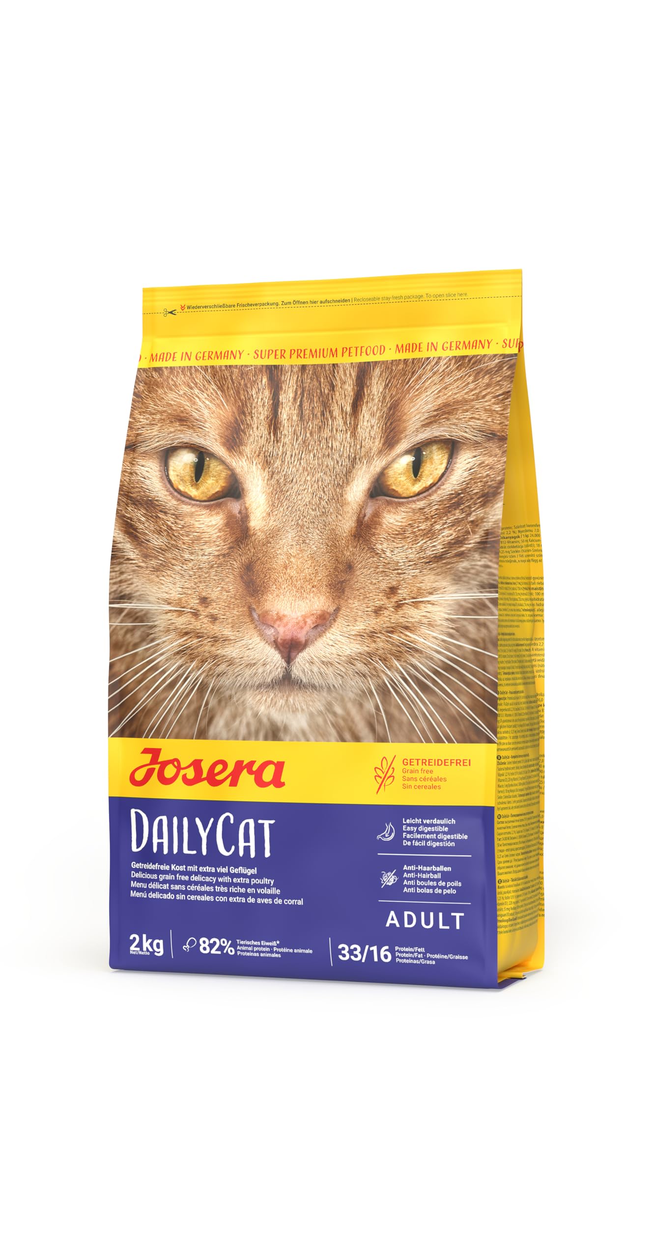 Josera DailyCat complete cat food | Grain-free | Ideal for brachycephalic breeds | Chicken & Liver | Anti-hairball | Skin & Coat | Herbs & Fruit | 2kg
