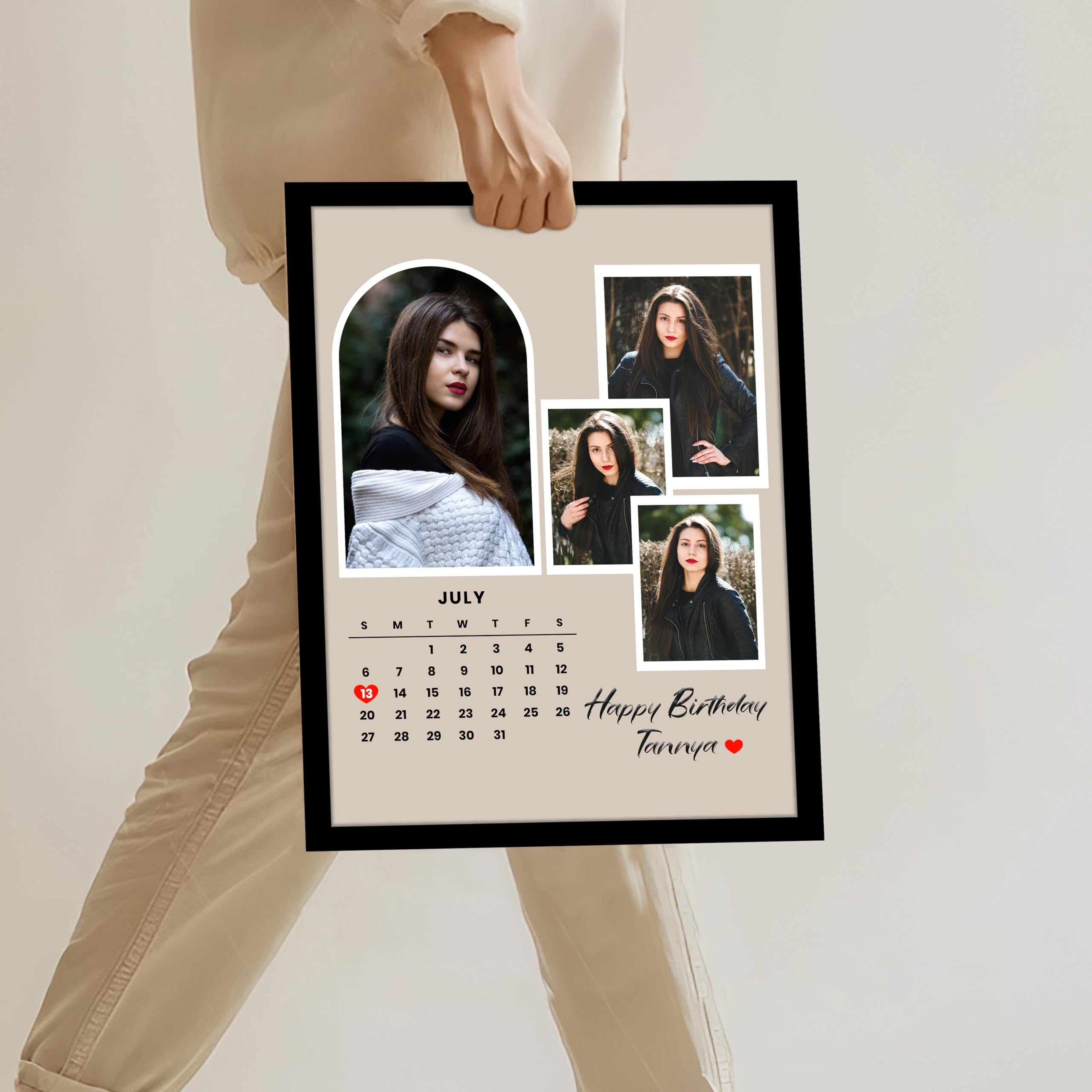 SNAP ART Personalized CalendarsTheme Happy Birthday Wall Photo Print Collage with 4 Photo Upload Customized Photo Frame Gift For Mother, Father, Sister and Friends (Size 13x18 inch) 2