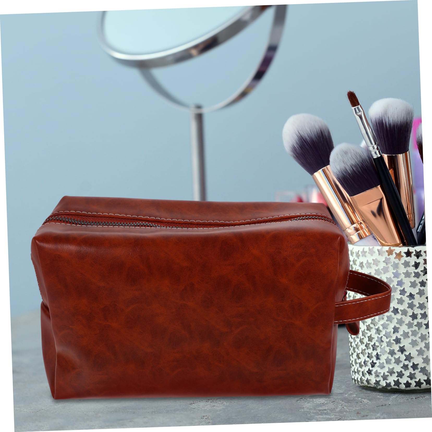Kit de Maquillaje Neceser Vintage de Cuero PU para Hombres y Mujeres, Ligero Gran Capacidad, Adecuado para Viajes y Almacenamiento de Artículos de Tocador