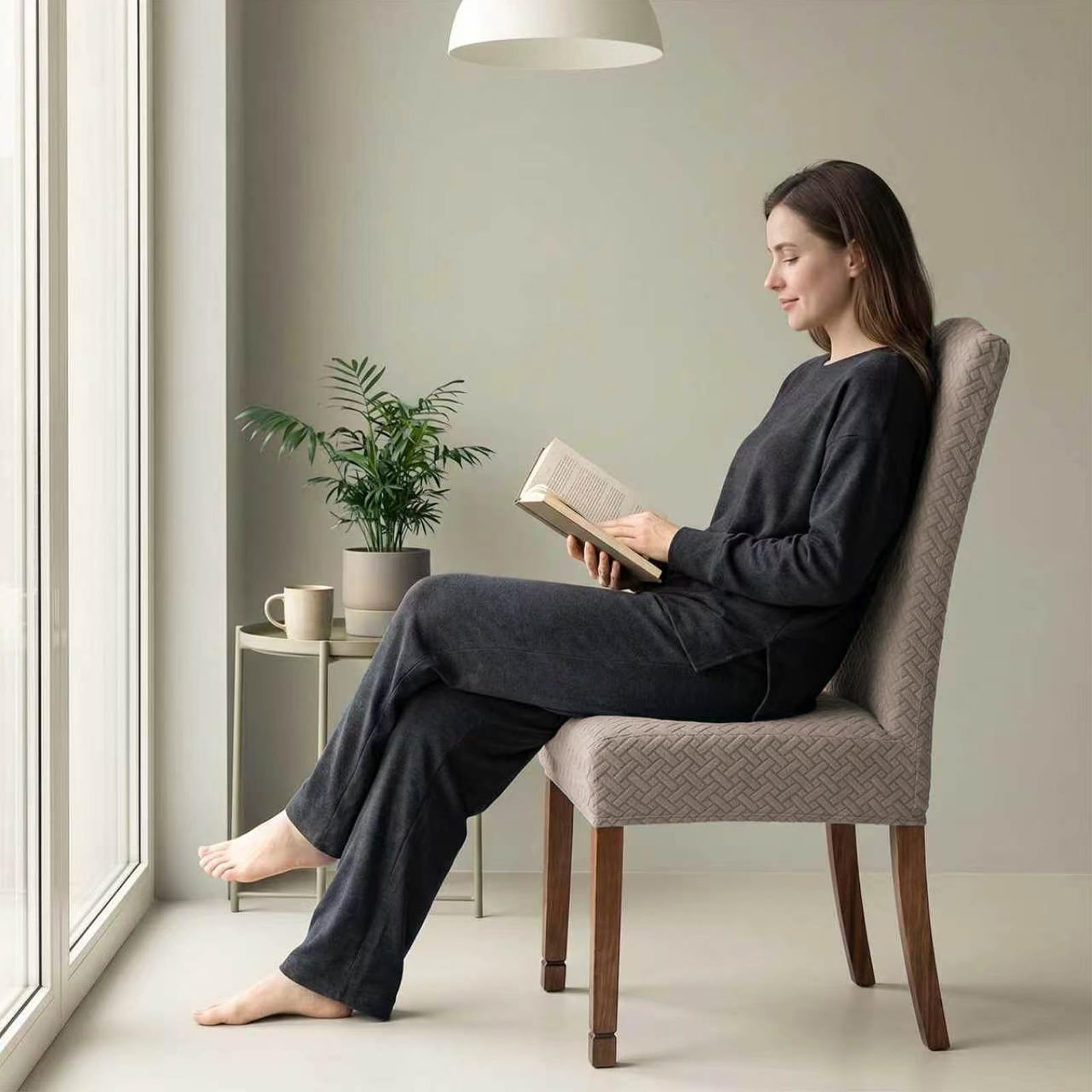 Stretch Wasserabweisende Twill Jacquard Esszimmer Stuhlhussen Home Decor, Stuhlhussen für Esszimmerstühle Restaurant Hotel Zeremonie (Kamel,6 Stück)