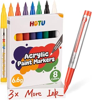 8 Colors Acrylic Paint Markers for Fabric Wood Sketchbook Eggs, Large Capacity(6.6g Each) No-bleed Brush Tip Water-based Acrylic Paint Pens with Automatic Ink Control, Art&DIY Crafts