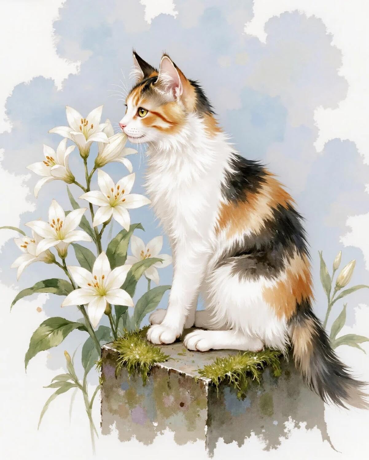 Rqwybcaxn Bead Cross Stitch Kits Cat and Lily 40x50cm