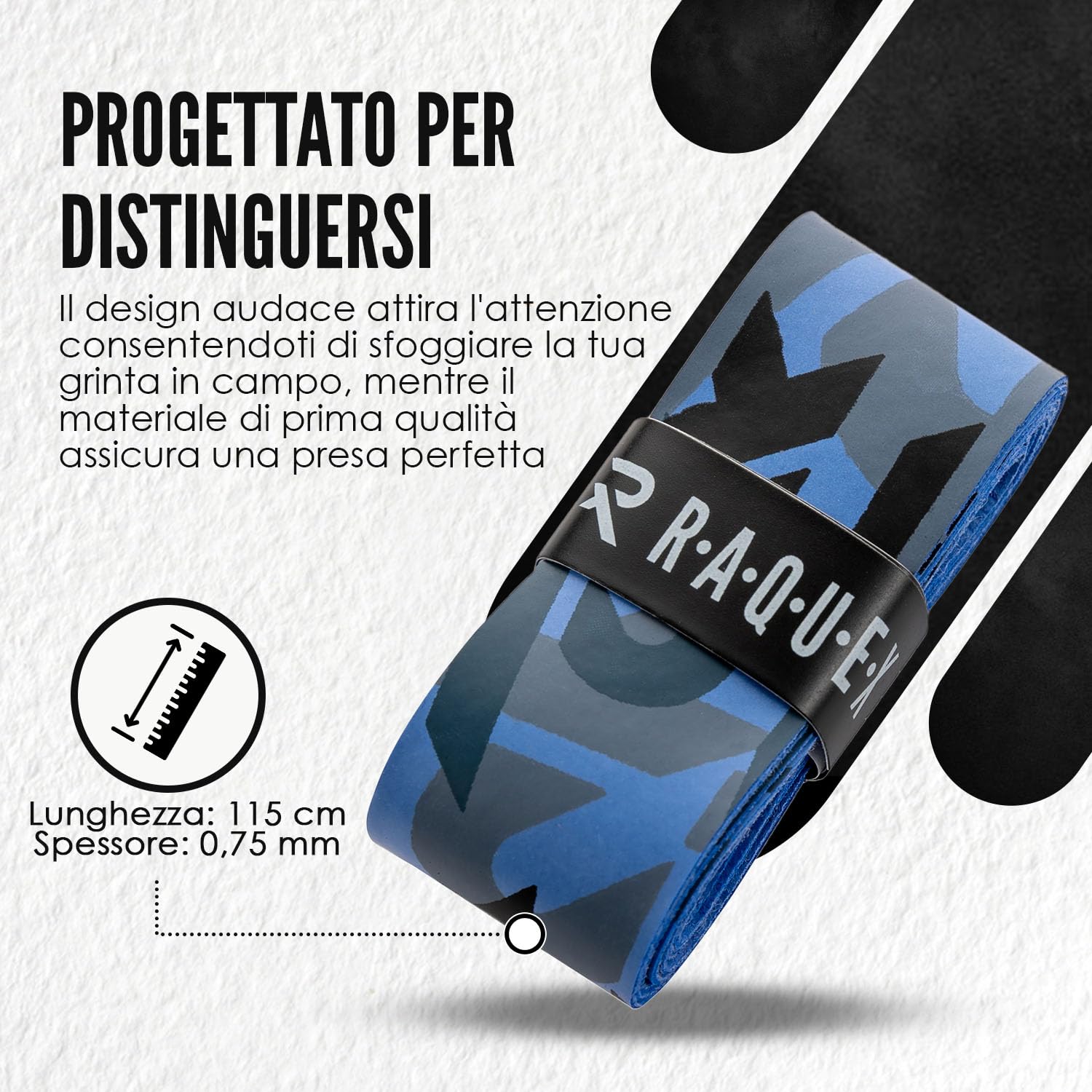 Raquex Nastro Adesivo Mimetico Evoke - Nastro per Impugnatura per Racchette da Tennis - Nastro Antiscivolo per Racchette da Tennis, Badminton e Squash - Confezione da 3