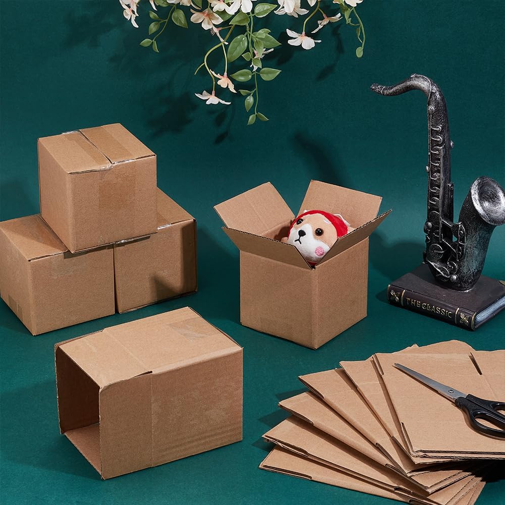 PH PandaHall 12pcs Shipping Boxes Small Business Packaging Supplies Brown Corrugated Cardboard Boxes Mailing Boxes for Packing and Shipping 4x4x4 Inch