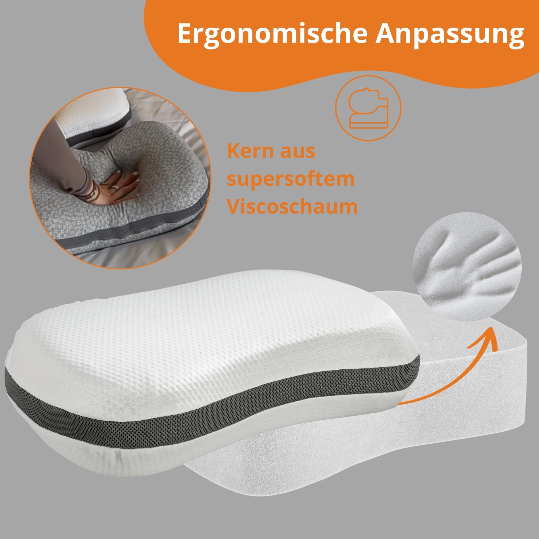 sleepling Nackenkissen 50 x 35 x 12 cm, orthopädisches Kissen, Memory Foam Visco Kopfkissen mit Travel Bag für Reisen, ergonomisches Nackenstützkissen für Allergiker, Made in EU, Waschbar, weiß