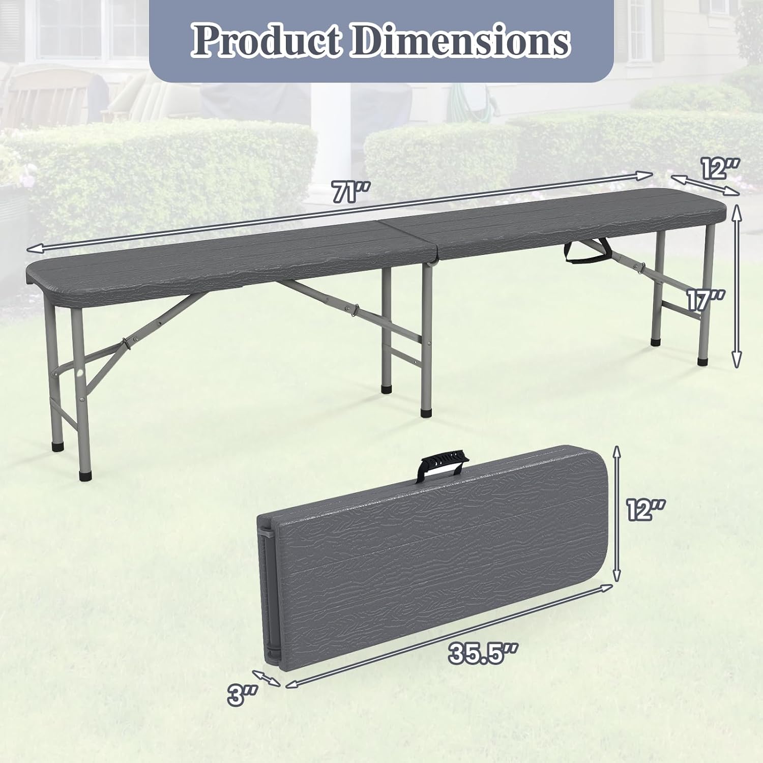 Goplus 6 FT 3-Piece Portable Picnic Table Bench Set, HDPE Wood-Like Plastic Folding Picnic Tables with Benches, Foldable Patio Camping Beer Table, Indoor & Outdoor Folding Table and Chairs