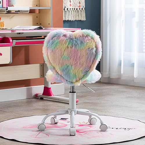 Miniatura 7 de DM Furniture Linda silla mullida para niños, cómoda silla de escritorio de estudio, silla de trabajo para computadora, silla giratoria de piel