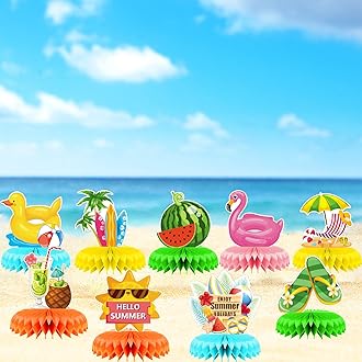 9 Pieces Summer Honeycomb Centerpieces, Pool Themed Party Table Decorations, Summer Beach Centerpiece for Hawaii Party Decoration Supplies