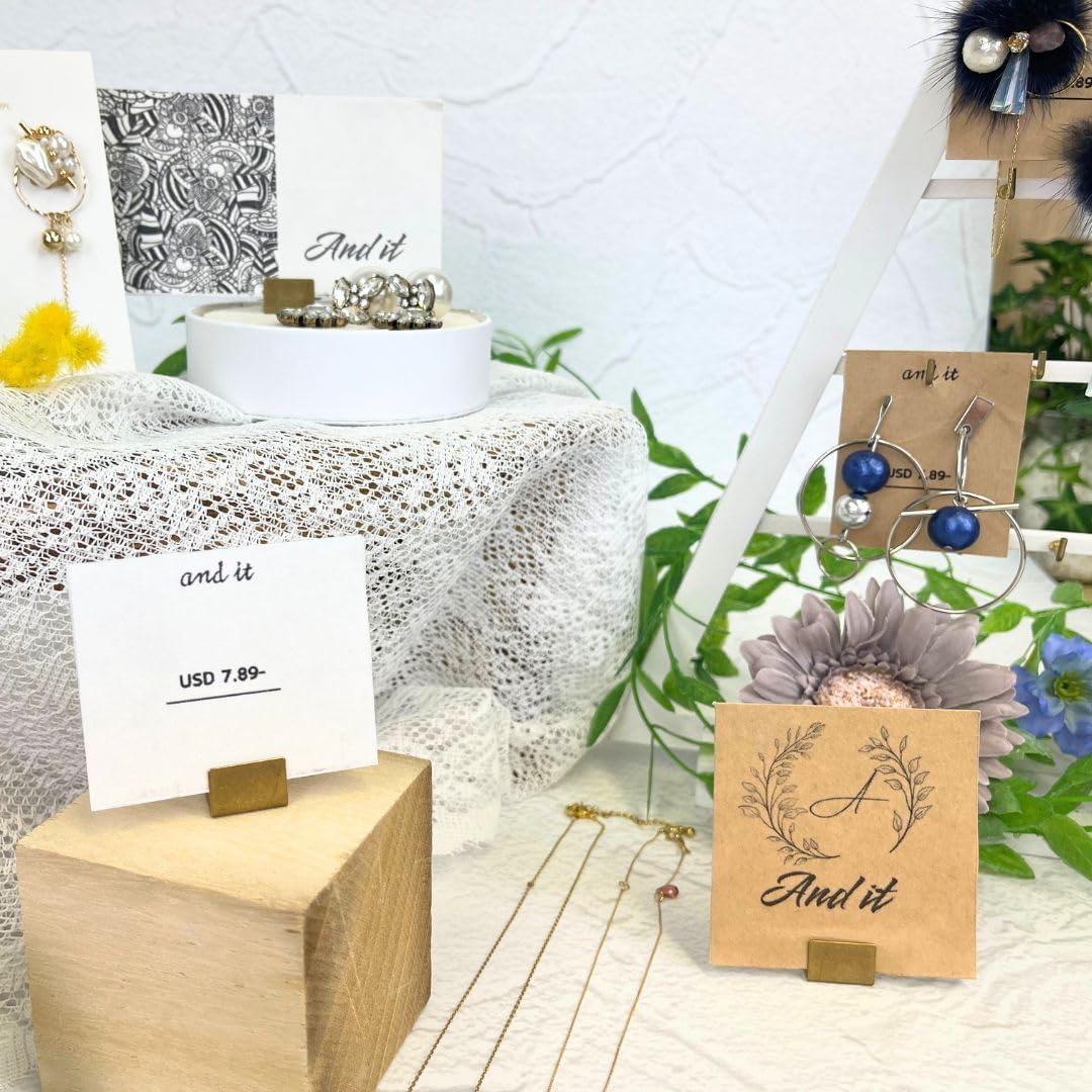 B-Faith Place Card Holders Gold Brass 20Pcs Regular size Vintage Finish Table Card Holder Antique Small Table Card Stands Memo Price Tags Reception Party Photo