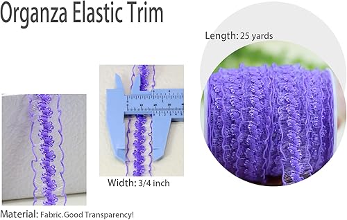 Miniatura 3 de JESEP YONG 25 yardas de organza con volantes morados, ribete de encaje elástico, banda de encaje elástica, ropa y ropa para diadema de bricolaje,