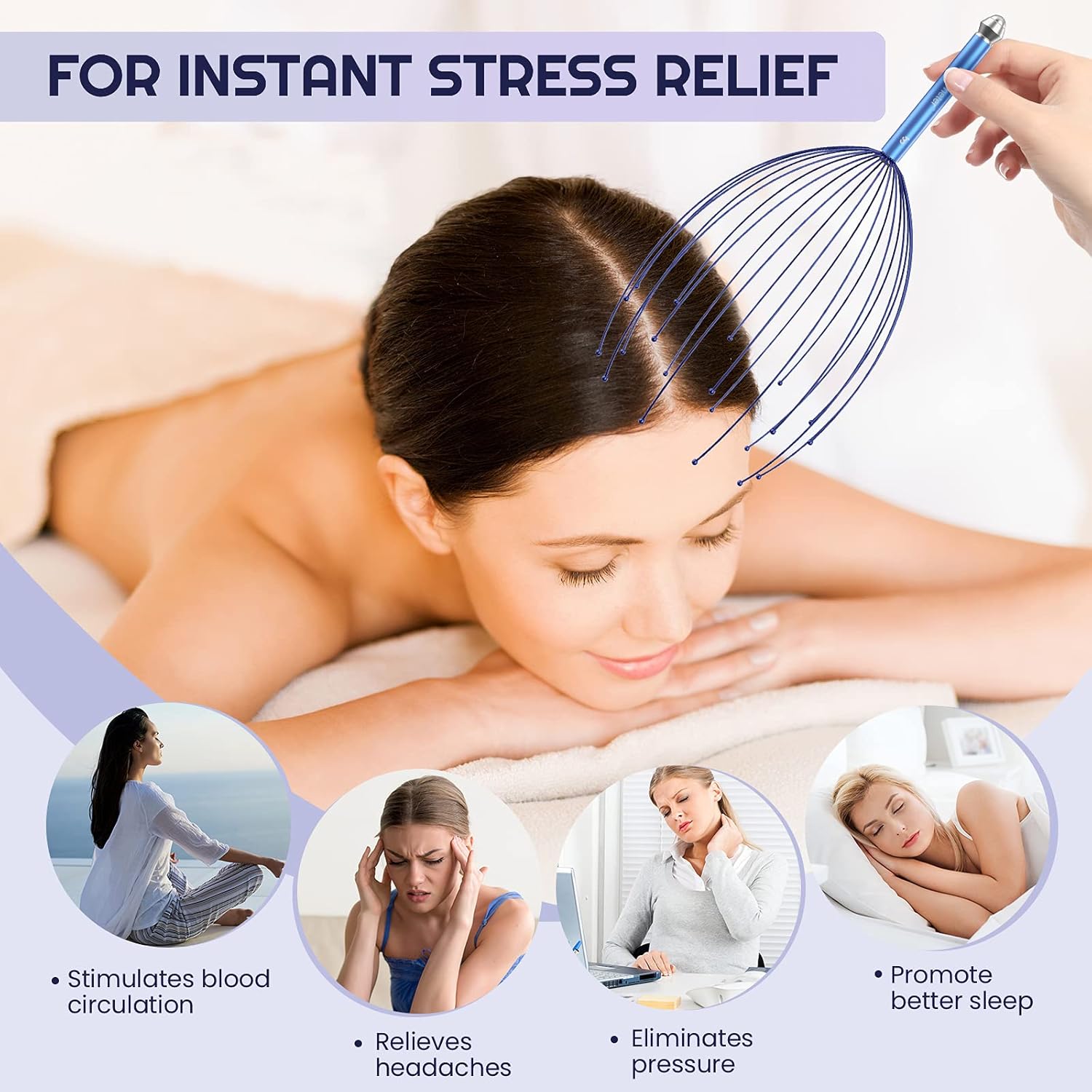 Head Massager Scalp Stress Relax, Head Scratcher with 20 Fingers, Scalp Massager Tool 1 Pack, Acupuncture Point Massager, Deep Relaxation and Better Sleep : Health & Household