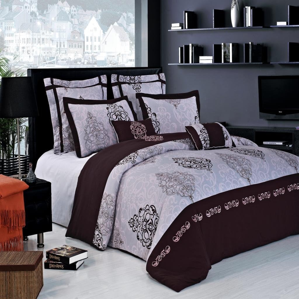 LUXURIOUS Gizelle Embroidered 12 Piece (12PC) King Size COMFORTER SET, 100% Egyptian cotton Ultra Soft Single Ply 300 Thread Count. Includes 100% EGYPTIAN COTTON Bed Sheet Set & Super Soft All Season White Goose Down Alternative Comforter