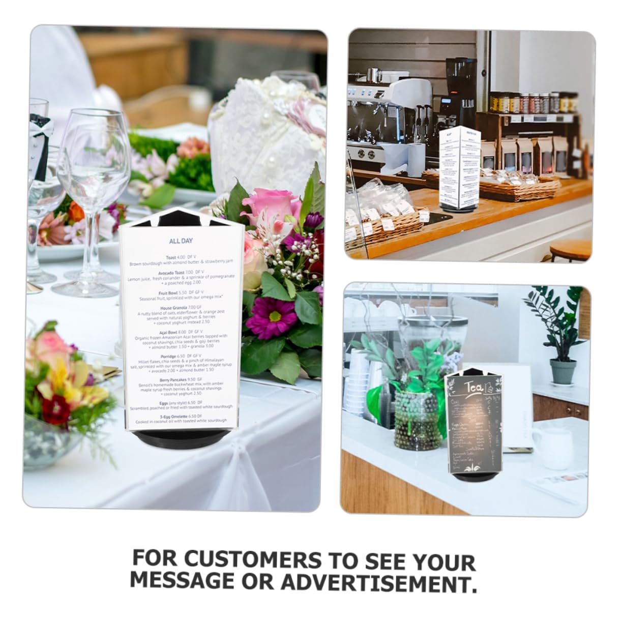Soporte para Menú de Mesa Triangular de Acrílico 2 Piezas