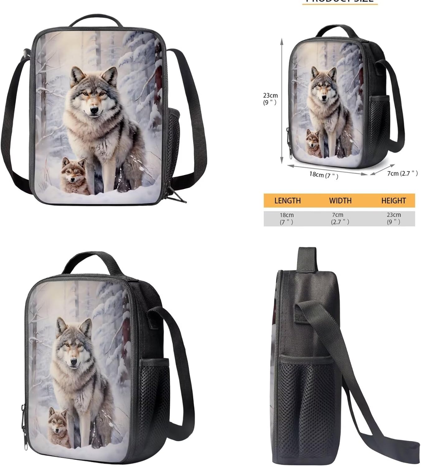 Wolf Backpack for Girls Boys Backpack with Lunch Box and Soft Pencil Case 3PCS Bookbag Set for School 17 inch Large Capacity School Bag with Side Pocket for Kids Casual Daypack Backpacks