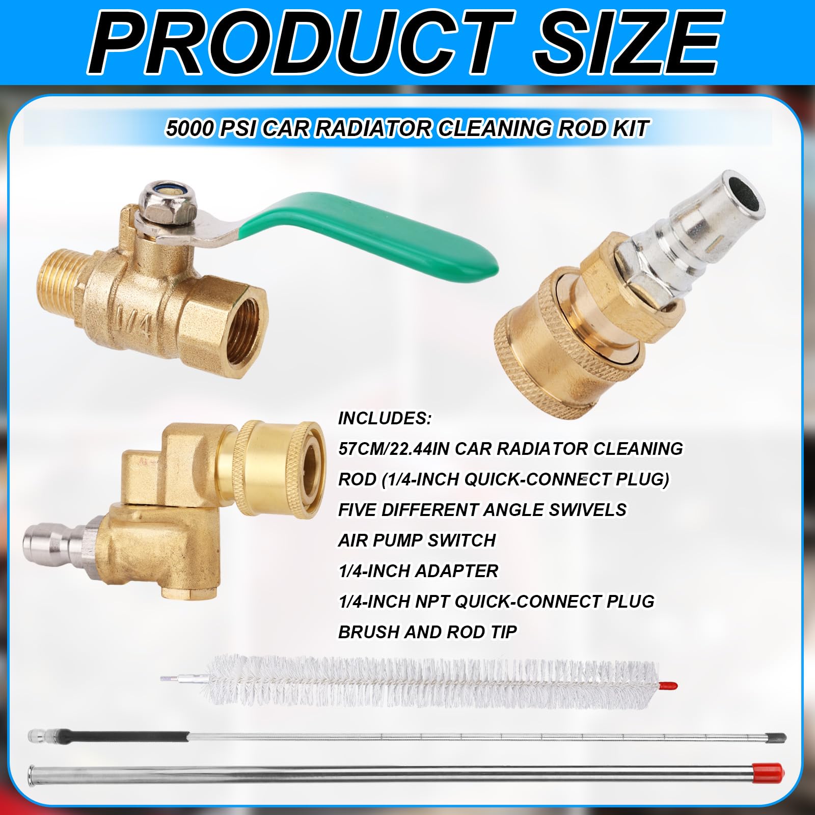 Kit Asta Pulizia Radiatore, Asta 57cm con 5 Giunzioni Angolate Interruttore Valvola Spazzola Strumento Pulitore Radiatore per Auto Camion Pulitrice a Pressione Pompa Aria Pressione Risciacquo