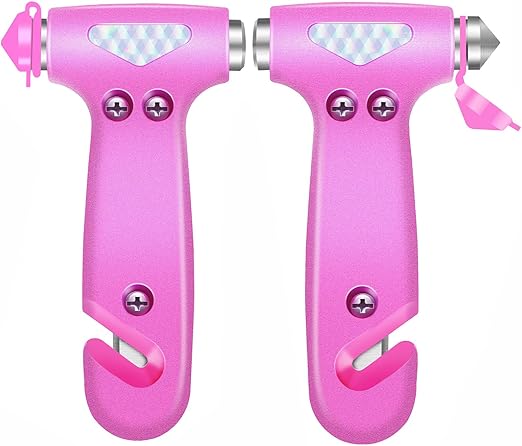 2PCS Emergency Car Window Breaker, Car Spring Loaded Window Punch, Essential Window Punching Seatbelt Cutter for Driving a Car, Tool to Break Car Window and Cut Seat Belt, Car Safety Tool Pink