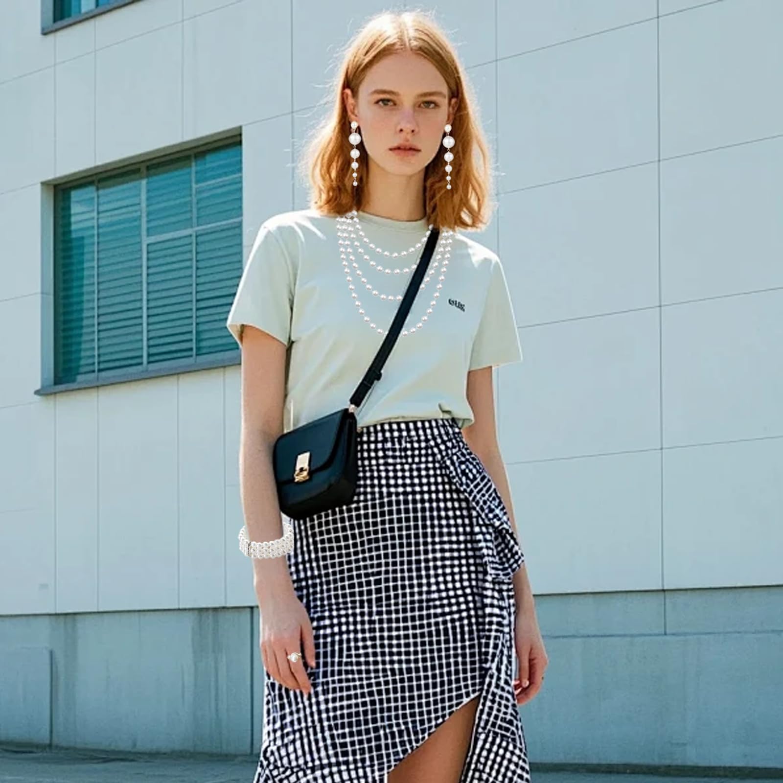 GWAWG Zestaw biżuterii perłowej dla kobiet, naszyjniki z imitacji pereł w stylu vintage, pierścionki, pierścionki i koraliki, akcesoria w stylu lat 20., modna biżuteria na imprezę, studniówkę, wesele