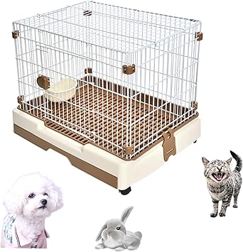 Amazon Puhang 犬ケージ 猫ケージ ペットケージ うさぎケージ 中小型ケージ 室内飼い 飼育ゲージ 犬 猫 中型犬 小型犬 小動物用 プレイサークル 引き出しトイレ付 掃除簡単 移動便利 組み立て 天井扉 通気性 休憩所 室内外兼用 折りたたみ キャスター付 天面フェンス付