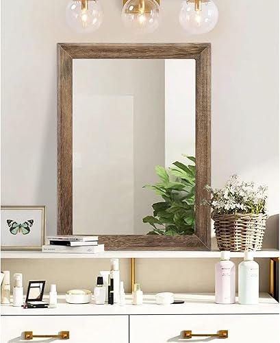 Vista 192 de AAZZKANG Espejos para pared, espejo colgante con marco de madera rústica, 20 x 16 pulgadas, decorativo para casa de campo, dormitorio, baño, sala