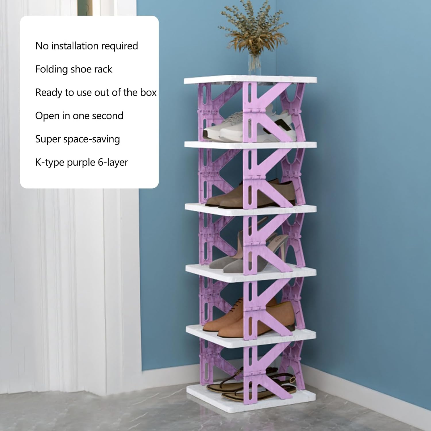 Foldable Shoe Rack with Abs Frame, Multi-Tier Space Saving Storage for Entryway Closet & Travel Foldable Shoe Rack