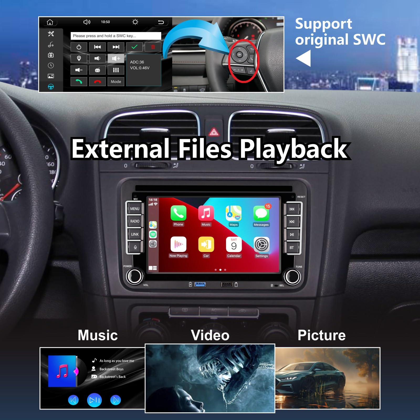 Autoradio per Golf 5/Golf 6, Schermo Touch da 7 Pollici con Wireless CarPlay & Android Auto, Plug and Play, Bluetooth/AM/FM/SWC/DSP/Mirror Link per VW T5, Polo 5, Passat, Skoda, Jetta, Toura
