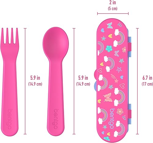 Miniatura 5 de Bentgo Juego de utensilios para niños, tenedor, cuchara y estuche de almacenamiento de plástico reutilizable, materiales sin BPA, asas de fácil