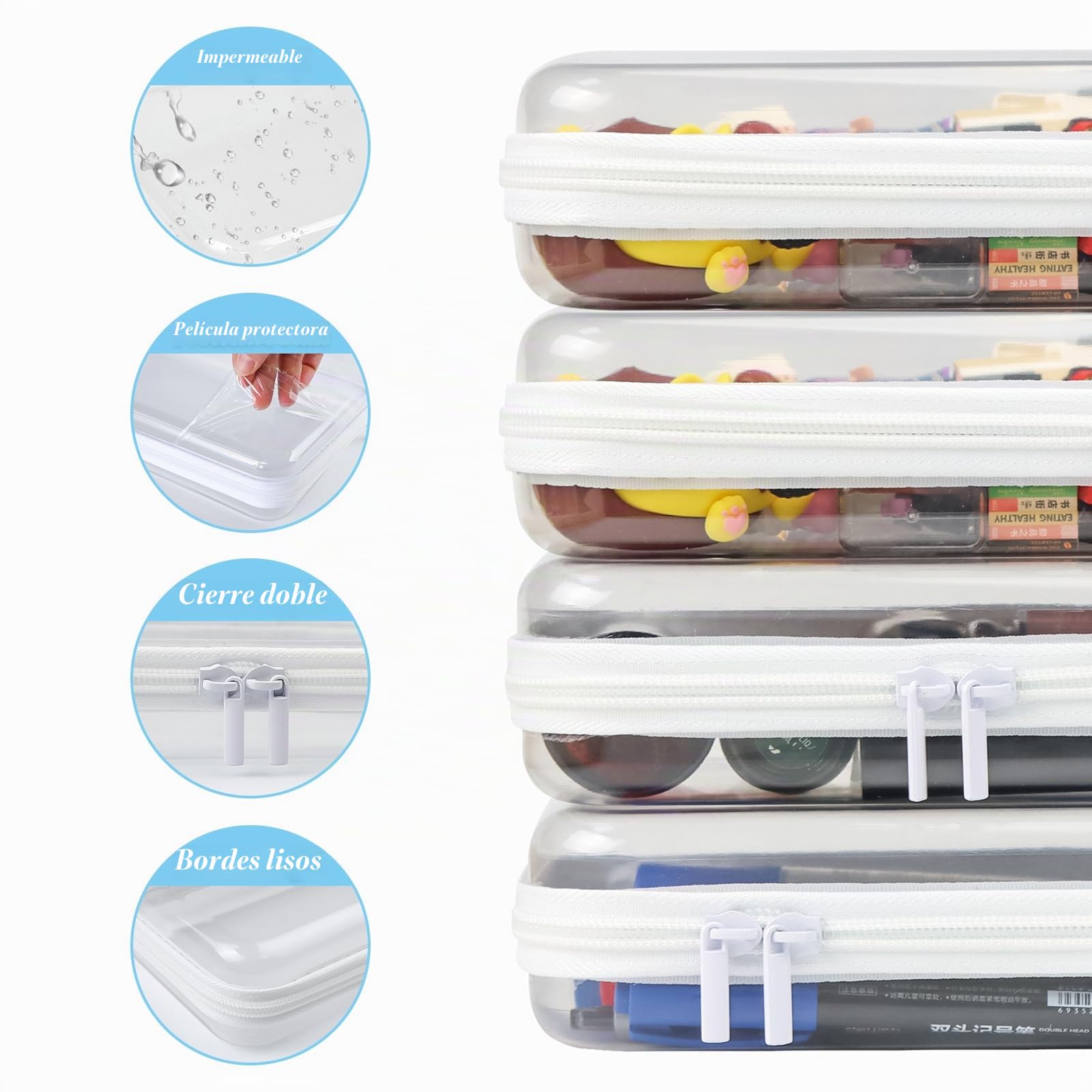 4 Neceser de Viaje Transparente con Cremallera, Estuche Rígido Impermeable con Cremallera, organizador de viaje portátil para Cosméticos, Juguetes (13 x 8.5 x 5.3cm, 19 x 10 x 5cm)