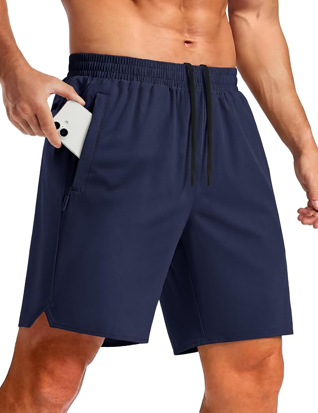 TACVASEN Mens Athletic Workout Shorts with Zipper Pockets 7 Quick Dry Gym Running Shorts Summer Casual Hiking