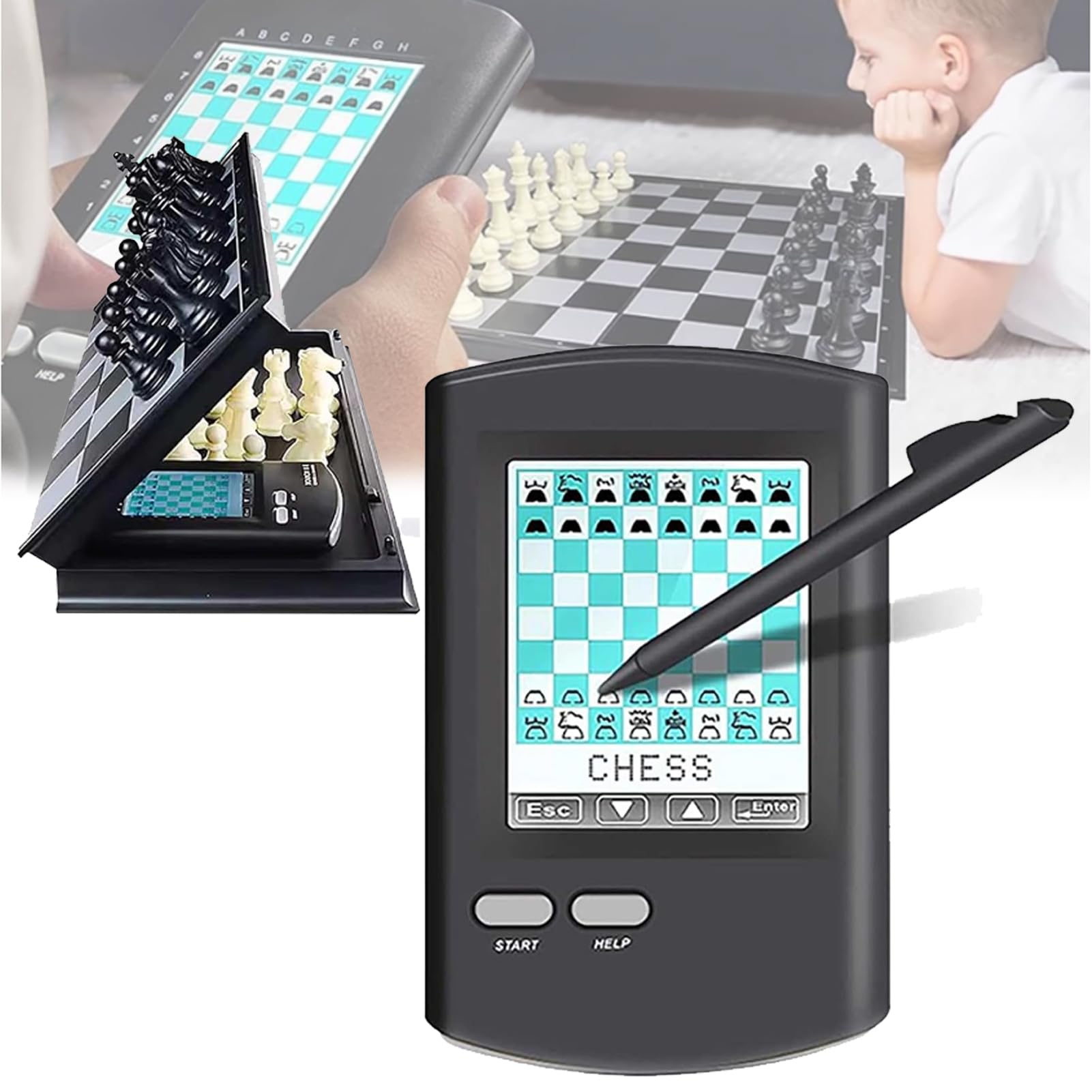 Smart Chess Board, Handheld Electronic Chess Board with Folding Physical Board 7 in 1 Touch Chess Computer Game Chess Set for Adults, Kids, And Beginners Learn and Travel