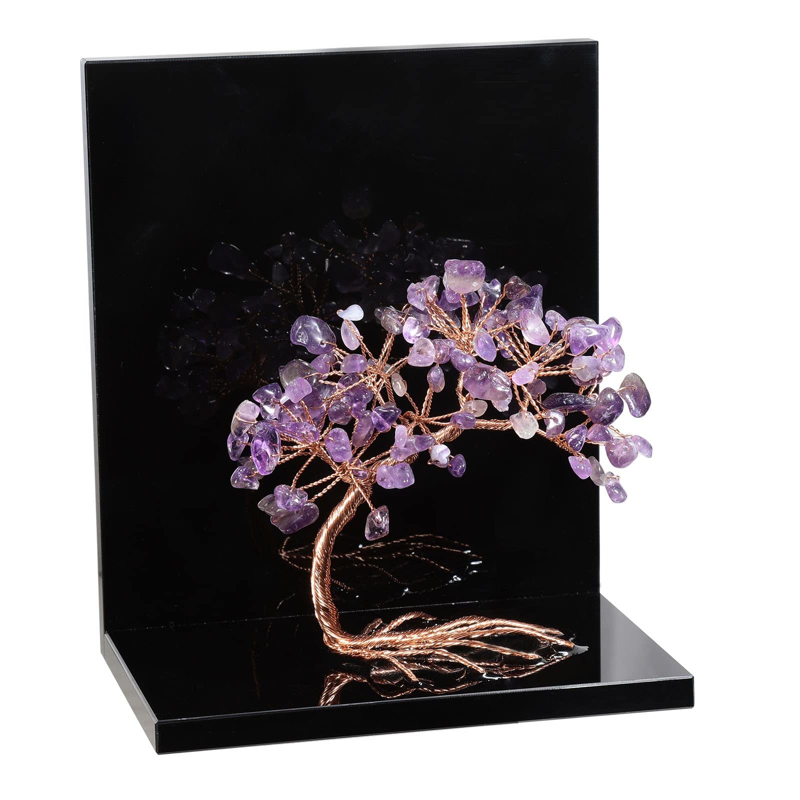 SUNYIK 2PCS Acrylic Amethyst Money Tree Bookend for Shelves Handmade Tree of Life Book Shelf Decorative Book Ends for Heavy Books Office Home