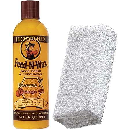 Howard Feed-N-Wax Wood Polish + Daley Mint Cloth | Wooden Furniture Polish and Conditioner Kit - FW0016, 16oz