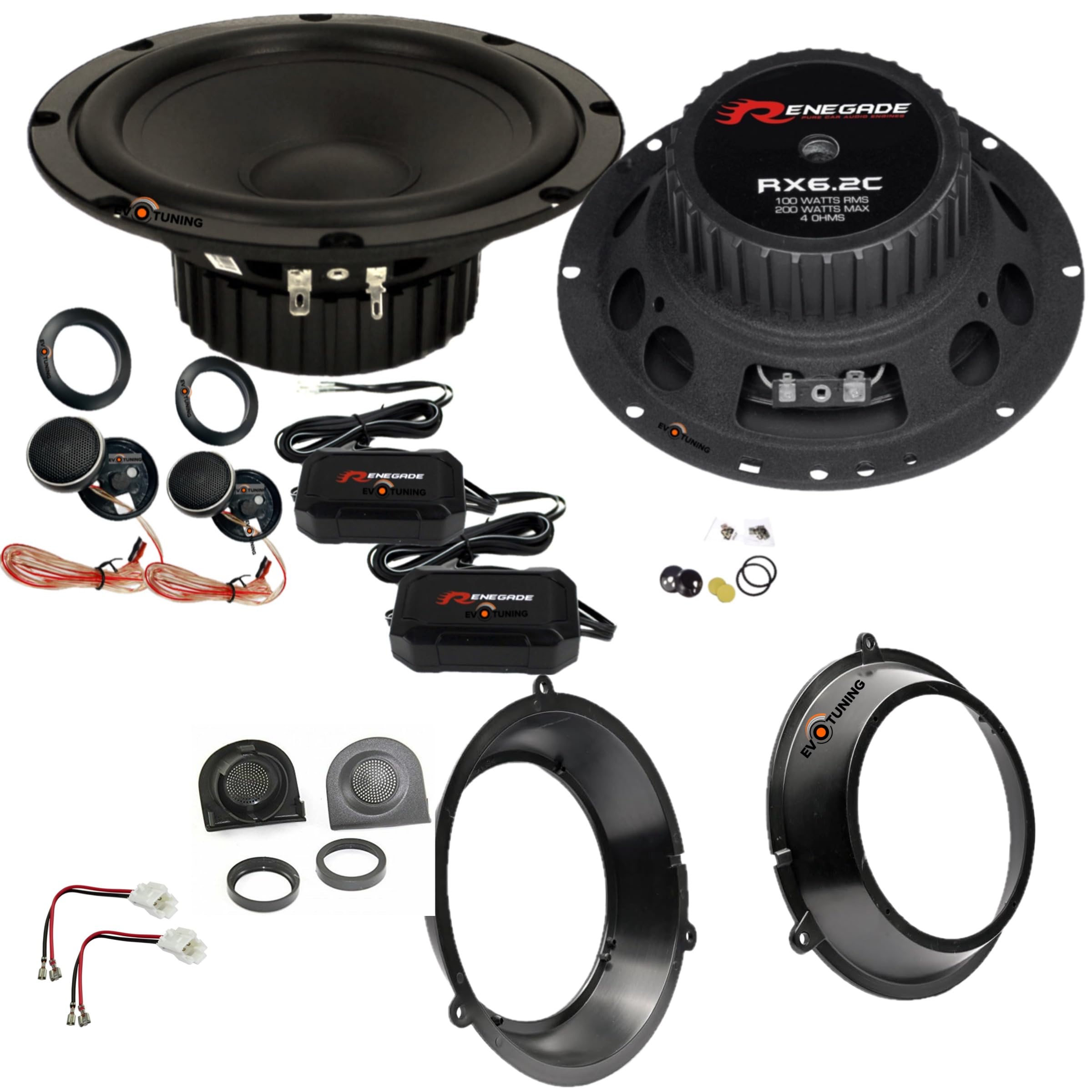 Kit Casse Altoparlanti Anteriori per Fiat Panda 2° Serie 169 dal 2003 al 2011 200W compatibile con Renegade RX6.2C Set 2 woofer Tweeter Anelli Griglie Cavi Adattatori(NO plug and play)