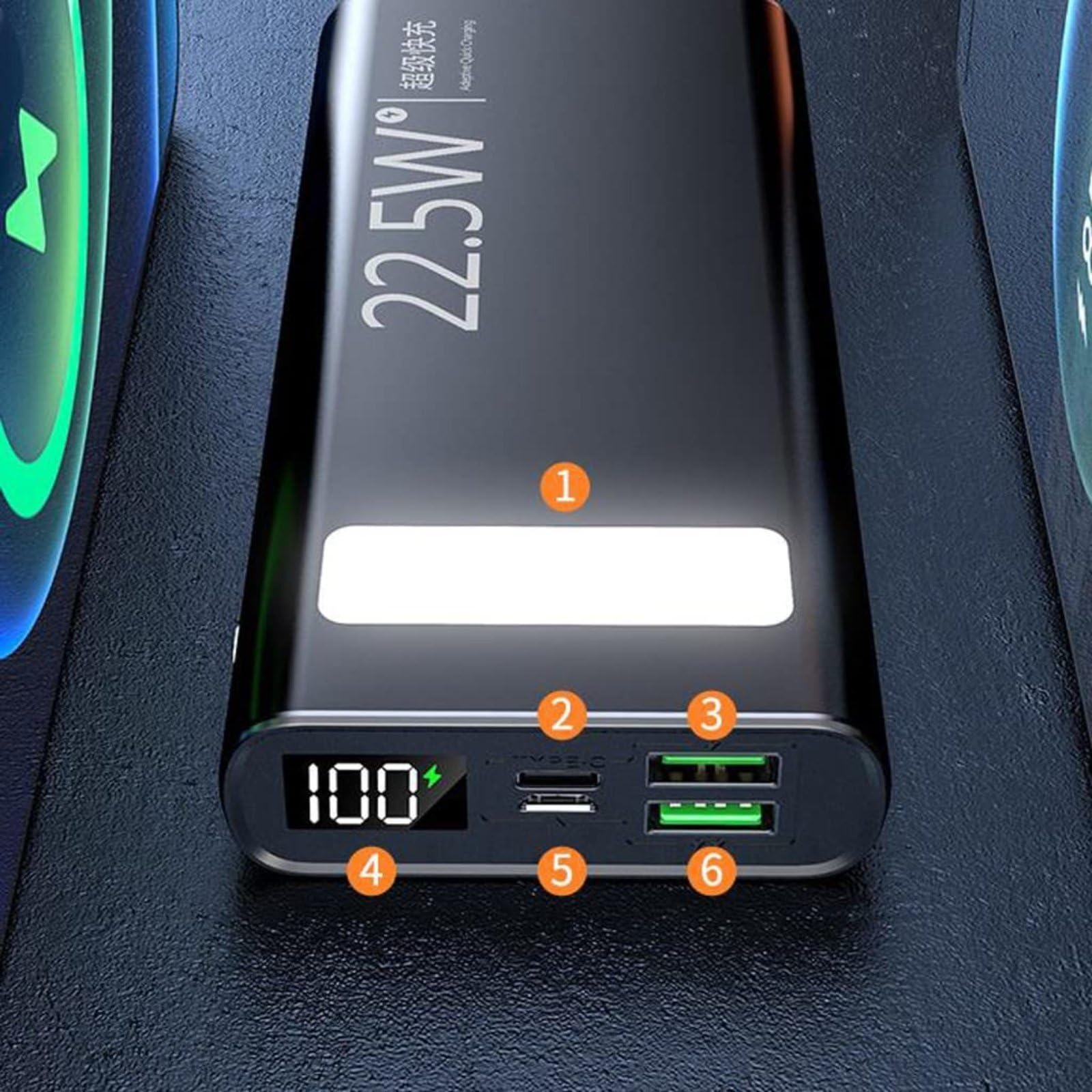 Banco De Energía con Linterna Y Carga Súper Rápida De Gran Capacidad,A,30000mAh