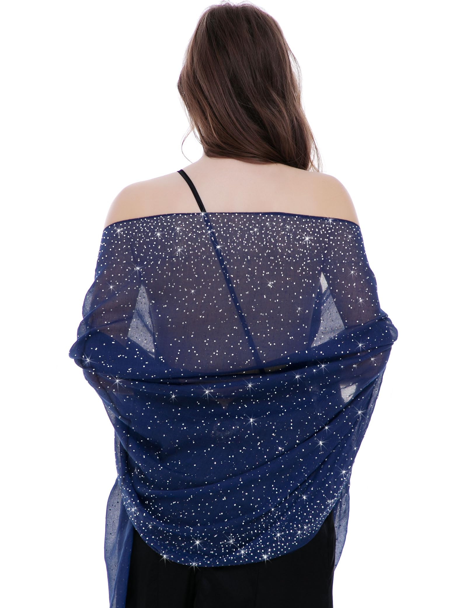 Banetteta Starry Night Shawls and Wraps for Evening Dresses/Weddings Shawl Wrap Shiny Scarf…, C. Navy Blue/Silver Stars, Large