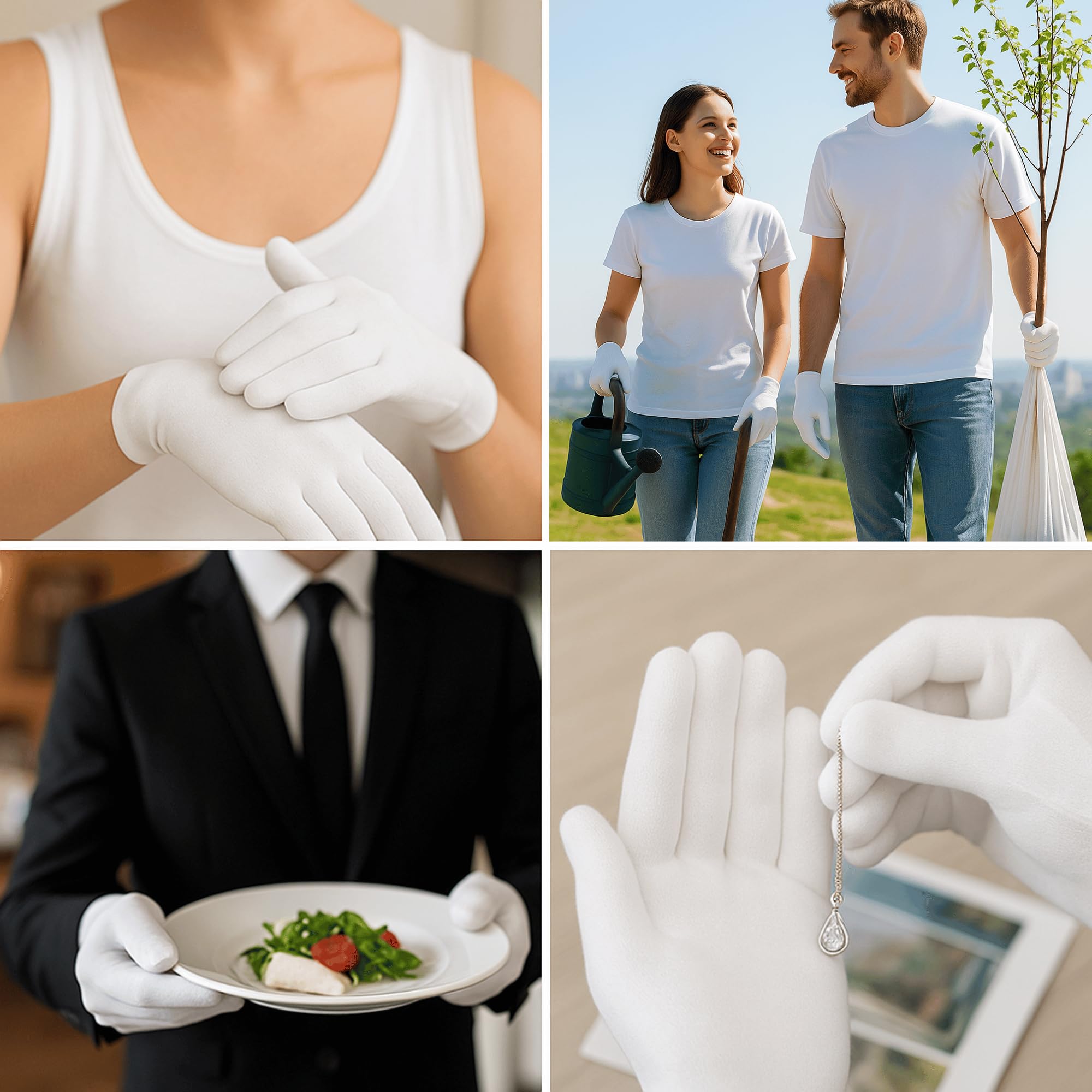 Incutex guantes de tela de algodón, blancos, talla: M