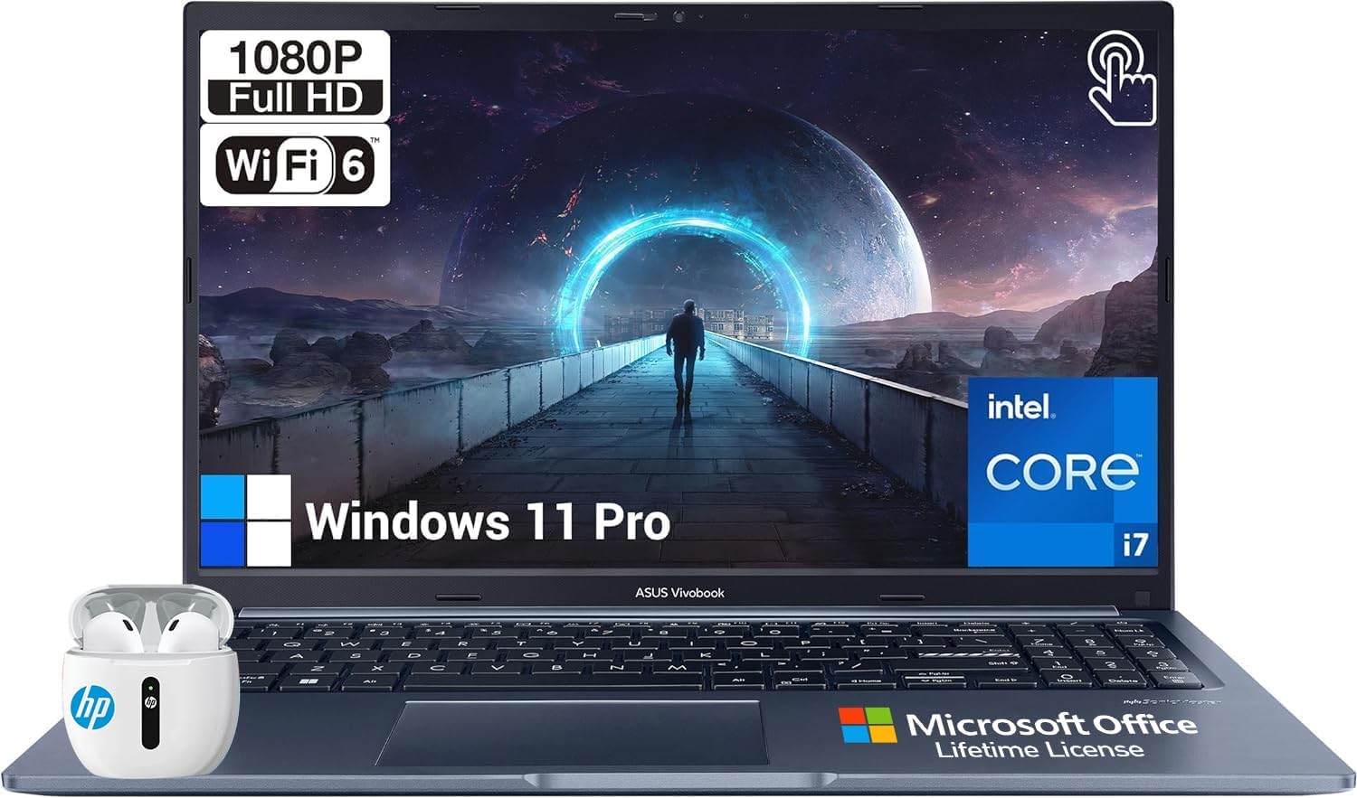 ASUS Vivobook 15, 15.6” FHD Touchscreen Laptop Computer, 12th Intel 10 Core i7, 40GB DDR4 RAM, 2TB SSD, Lifetime Microsoft Office, Windows 11 Pro, Backlit & Full-Sized Keyboard, WiFi 6, USB-C, Webcam