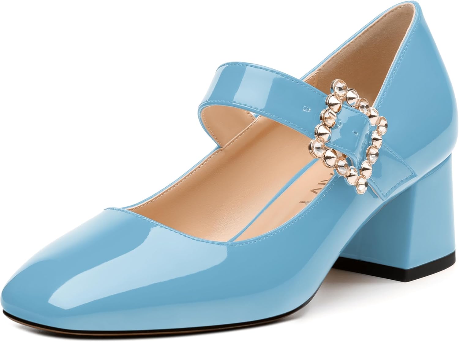 Women's Pumps, Square Toe Rhinestones Buckle Low Heels, Fashion Backstrap Pumps for Wedding Working Party