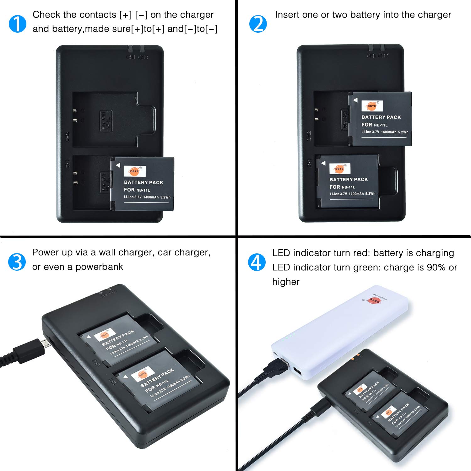 DSTE USB Dual Caricatore Compatibile per Batteria NB-11L NB-11LH CB-2LF