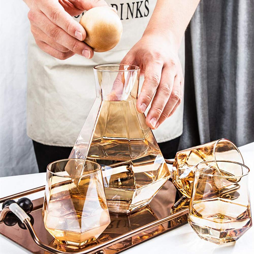 Jarra de agua de cristal sin plomo, jarra de agua con bola de madera para agua fría, zumo, té y bebidas de 1,2 l