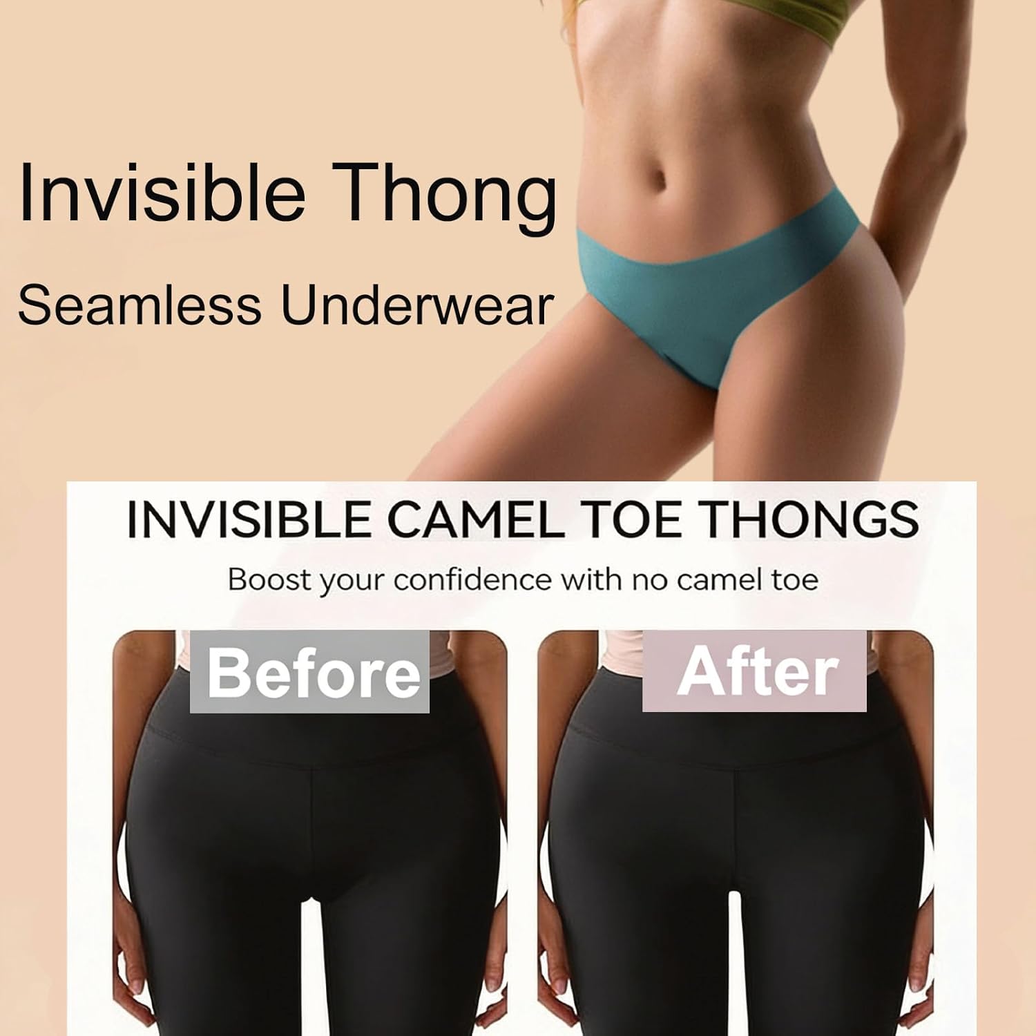 Thong No Camel Toe Seamless Anti Camel Toe Underwear for Women High Rise Camel Toe Concealer
