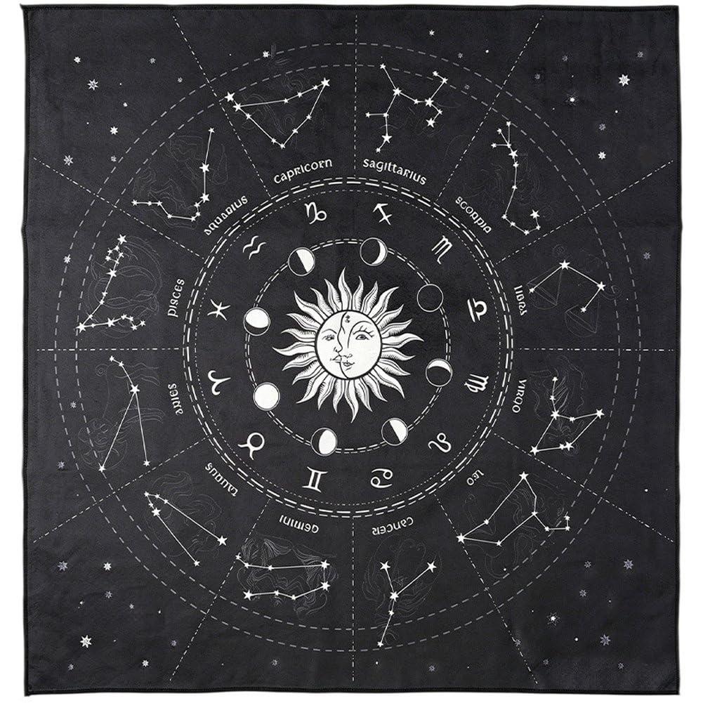 Sslvya Zodiac Tarot Altar Cloth, Divination Mat, Witchcraft Witch Altar Tablecloth for Tarot Cards Crystals Rituals Spiritual Supplies