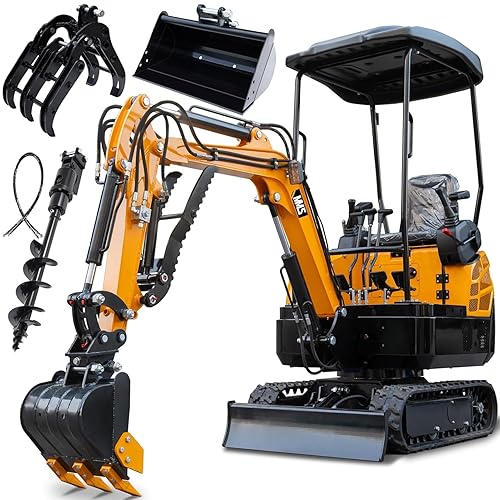 MS15P 1.5 Ton Mini Excavator with 13.5HP B&S Gas Engine, Quick Coupler, Hydraulic Thumb, 20'' Digging Bucket, Grapple & 6'' Auger, Compact Digger for Landscaping, Construction & Utility Work - MS15