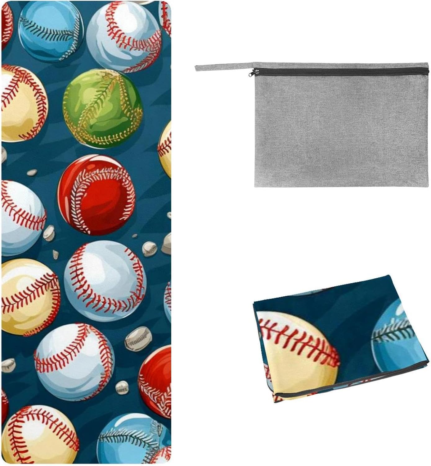 Yoga Towel, Baseball Pattern Non Slip Sweat Absorbent Hot Yoga Mat Towel for Hot Yoga, Pilates and Fitness - 72.8" x 26.8"