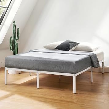 Best Price Mattress 14 Inch Simply Sturdy Metal Platform Bed, White-Full