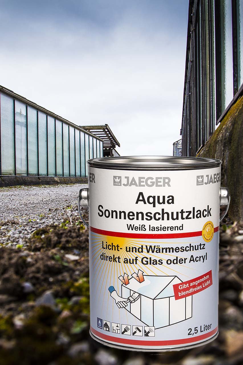 Jaeger Aqua Sonnenschutzlack, weiss lasierend, 2,5 Liter | Licht- und Wärmeschutz